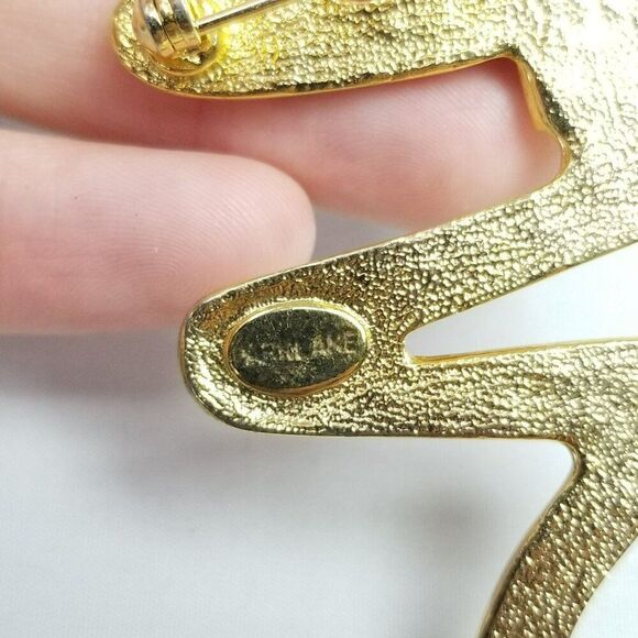 Vintage Park Lane Zig Zag Squiggle Brooch, Gold Tone Rhinestone Lapel Pin - Picture 4 of 7